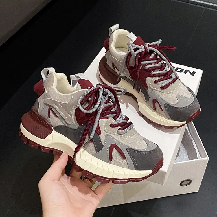 小蛮腰厚底华夫阿甘鞋女2024新款秋季网红运动休闲百搭加绒老爹鞋