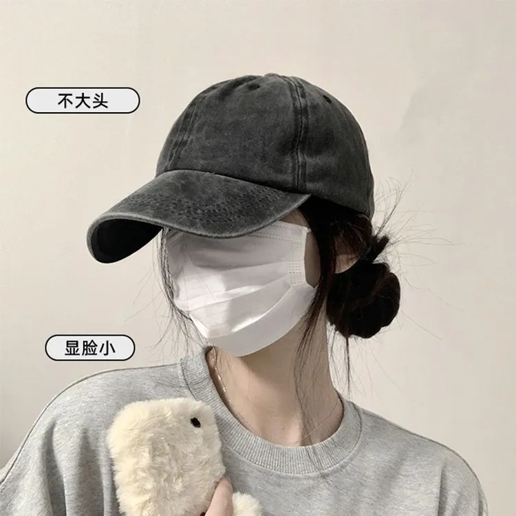 做旧水洗棒球帽子女新款潮流秋冬季显脸小百搭大头围牛仔鸭舌帽男