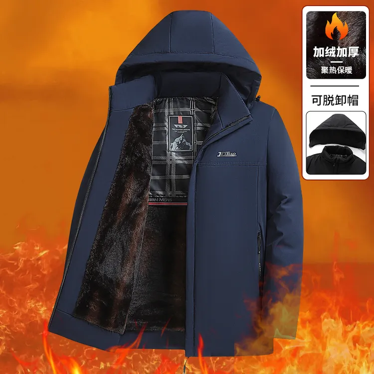 冬装外套男士加绒加厚防水防风棉衣爸爸中老年保暖防寒派克服棉服