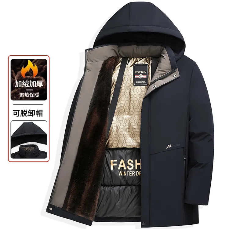 反季冬季男士保暖派克服中年爸爸大码棉服中长款加绒加厚棉衣外套