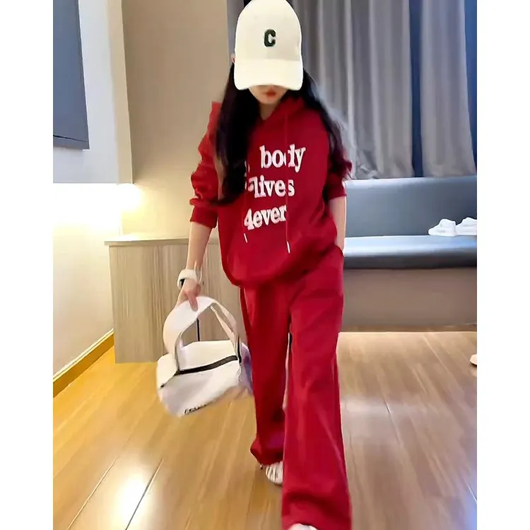 女童加绒套装秋冬季2024新款儿童卫衣两件套中大童休闲运动装洋气