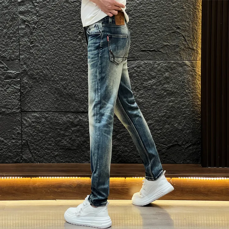 美式潮牌复古牛仔裤男士春秋季修身百搭直筒裤青年舒适休闲小脚裤