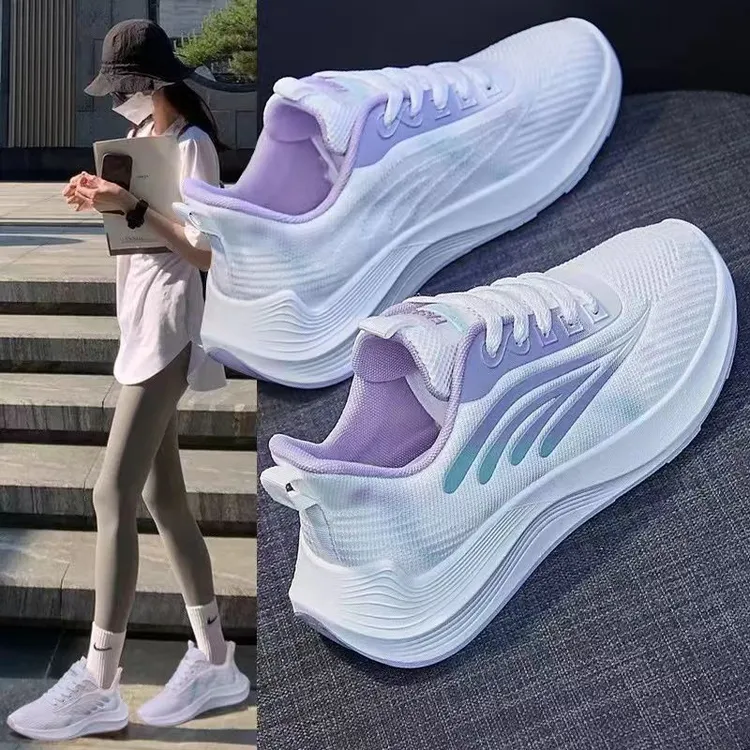 舒适轻便小白鞋网面厚底时尚跑步鞋运动鞋飞织休闲鞋透气百搭增高