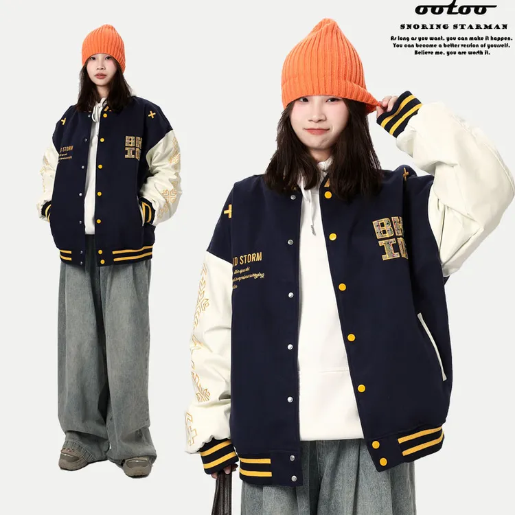 民族风设计感开衫情侣棒球服女国潮刺绣重工宽松字母新款夹克外套