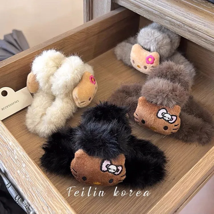 卡通猫咪毛绒抓夹毛毛发夹秋冬女后脑勺夹子头饰