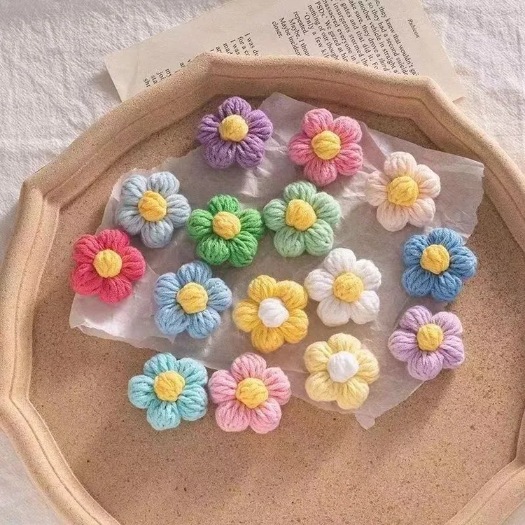 非金属胸针 泡芙小花胸针DIY手工发夹装饰品毛线小花朵发圈服装