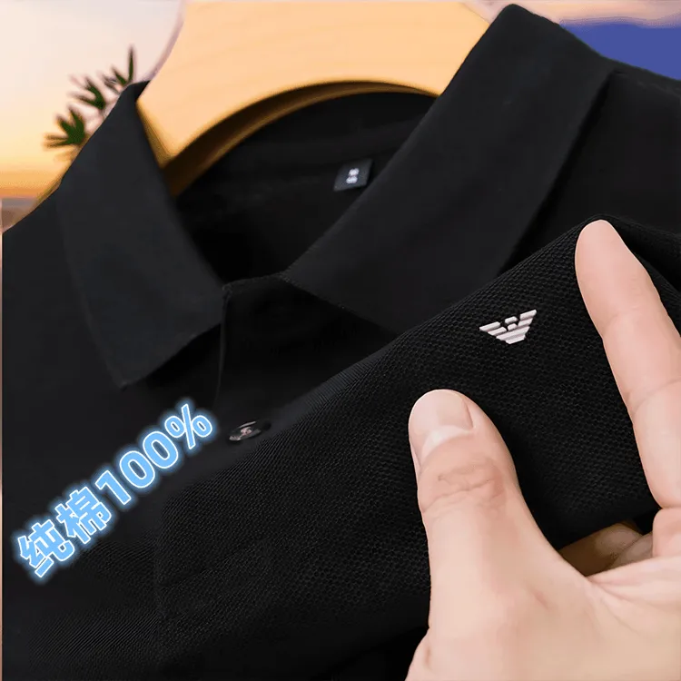 专柜正品100%纯棉新款男士短袖t恤中年男装商务万针刺绣POLO衫