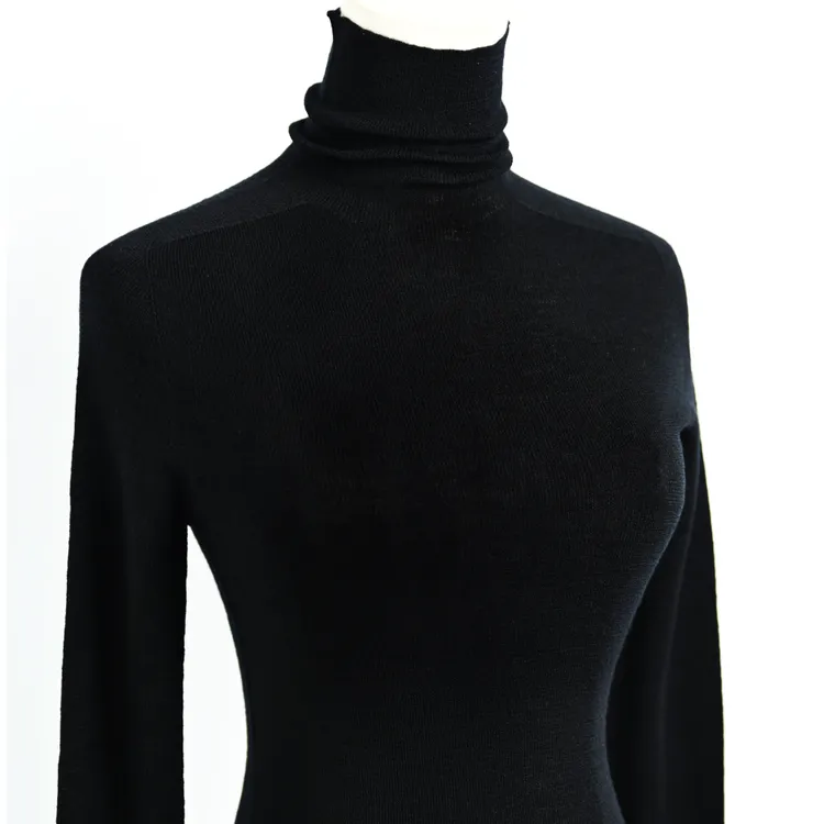 ILPHUKIIR【堆堆领】黑色收腰修身套头无缝百搭高领针织衫打底毛衣