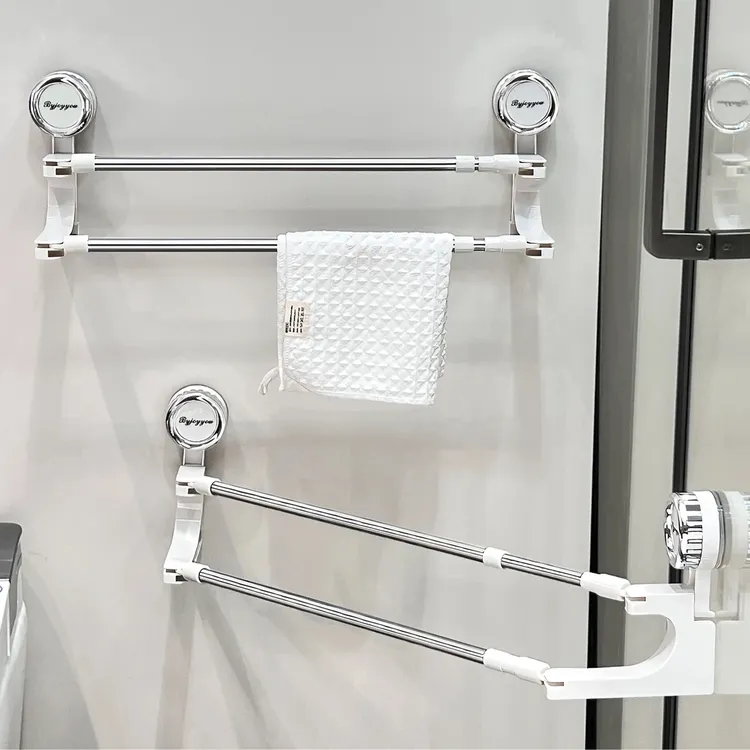 吸盘毛巾架双杆旋转伸缩浴巾架浴室置物架卫生间免打孔毛巾挂杆