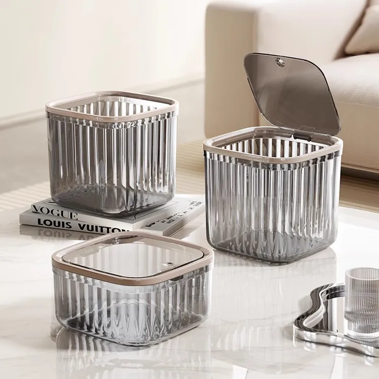 透明垃圾桶家用厨房台面餐桌可爱小号卧室床头轻奢客厅车载纸篓