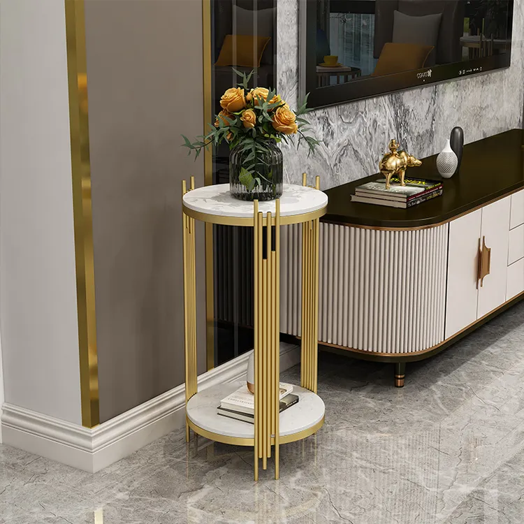 奶油风轻奢花架落地简约客厅电视柜旁沙发置物架花架子铁艺花盆架