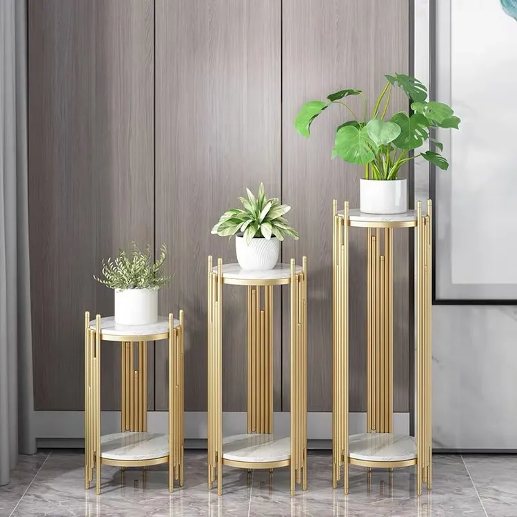 北欧轻奢简易大理石多层花架子客厅电视柜沙发旁花几圆形阳台花盆