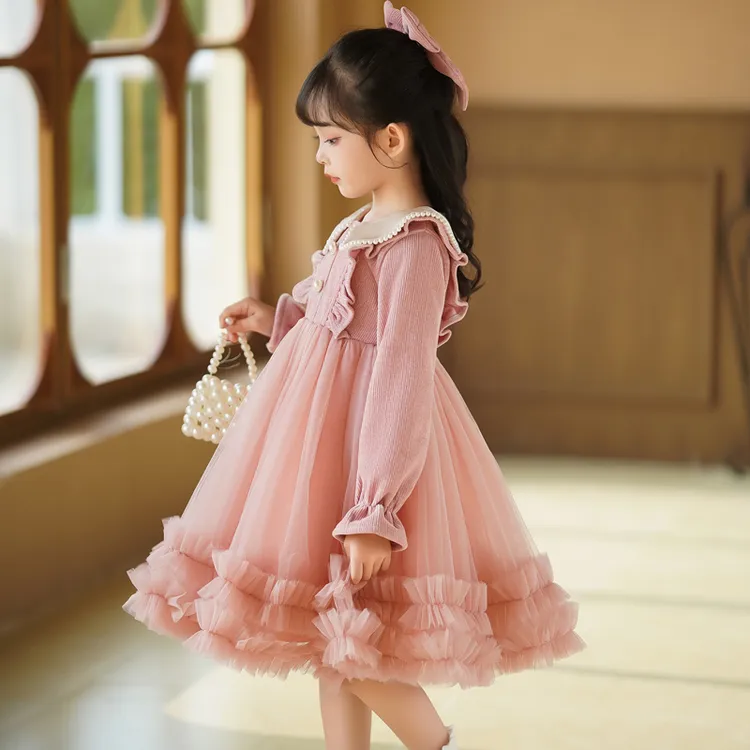 女童连衣裙秋冬加绒女孩lolita蓬蓬纱兔兔公主裙子宝宝新年礼服装