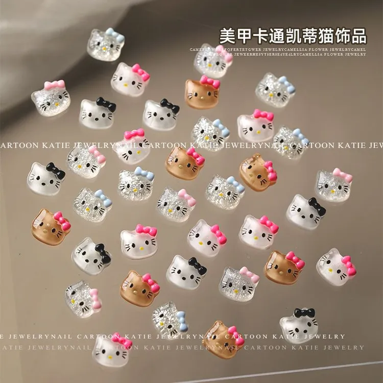 KT猫美甲饰品网红可爱立体冰透蝴蝶结猫咪树脂钻凯蒂猫指甲装饰品