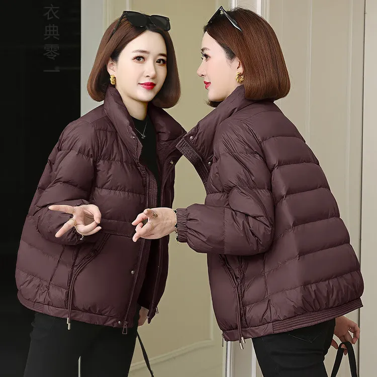 气质短款羽绒服女冬季高端洋气中年妈妈立领小个子白鸭绒加厚外套