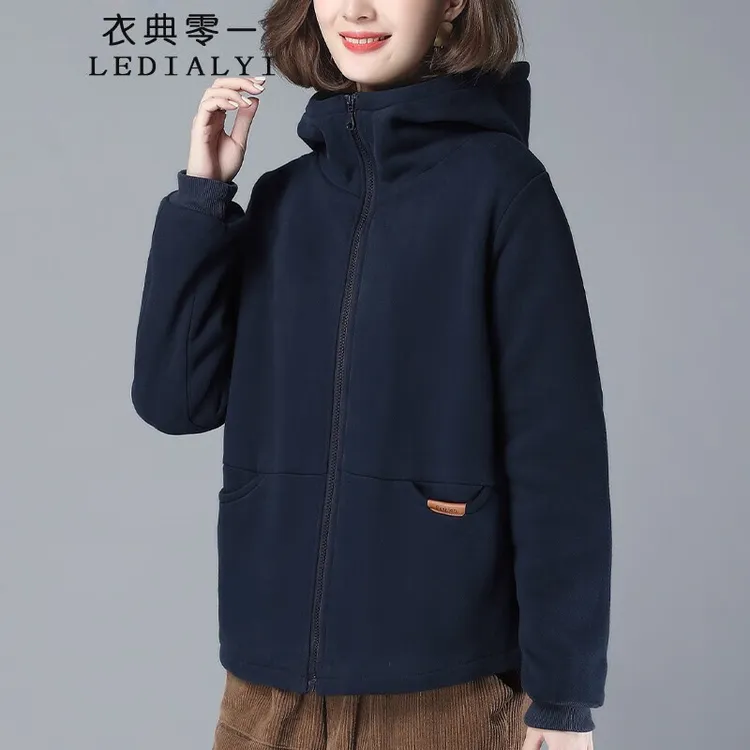 加绒加厚卫衣女2025春秋冬季新款女装休闲宽松连帽上衣开衫外套女
