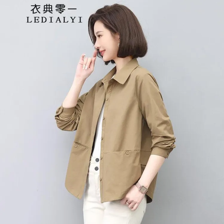 春秋季女装2025新款时尚洋气休闲中年长袖衬衫女短款衬衣外套上衣