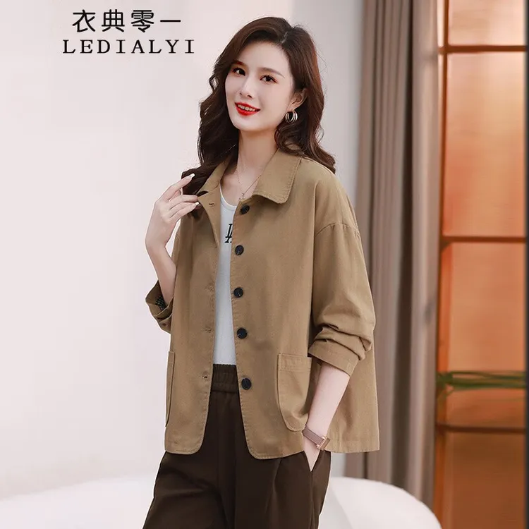 洋气休闲气质短款外套女春秋大码女装时尚宽松中年小个子上衣夹克