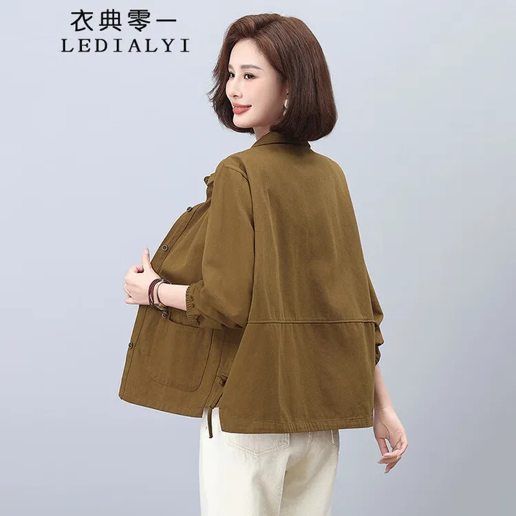 纯棉短款外套女2024秋装新款中年妈妈宽松休闲小个子洋气夹克上衣