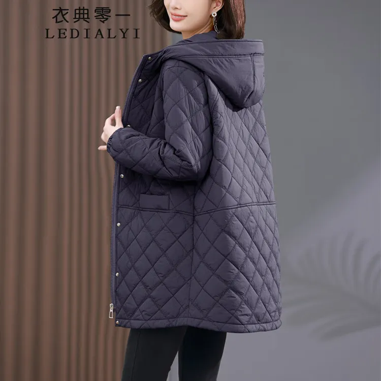菱格棉服女2025冬季新款宽松显瘦中长款连帽夹棉冬天外套棉袄棉衣