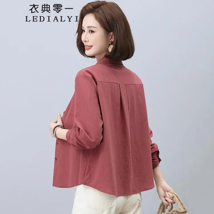 纯棉衬衫女2025春秋新款长袖中老年妈妈宽松全棉外穿休闲春装上衣