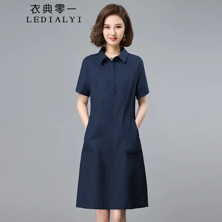 棉麻连衣裙2025夏季女装新款休闲气质中年遮肚子显瘦亚麻裙子夏天