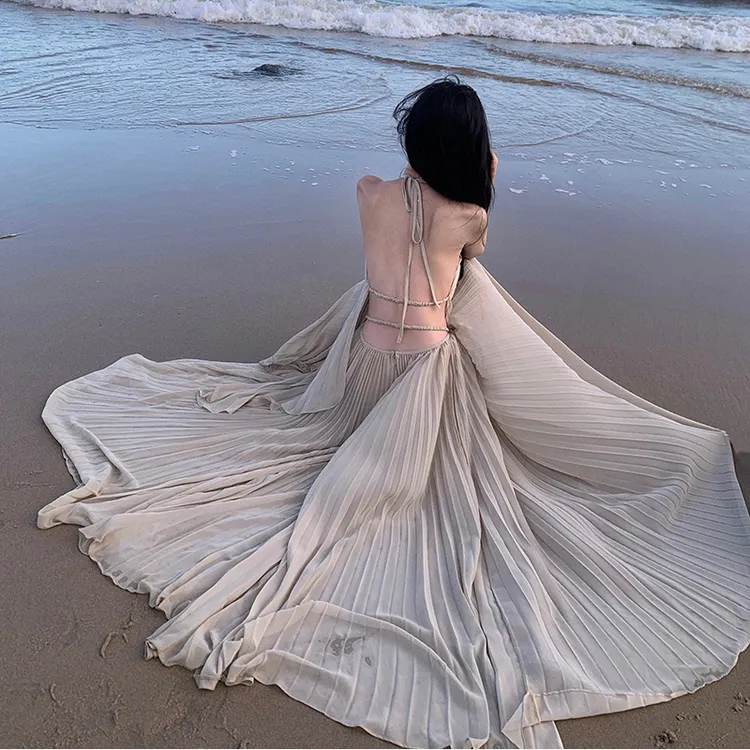 超仙海边度假连衣裙露背长裙高级氛围拍照女神穿搭性感仙气气质裙