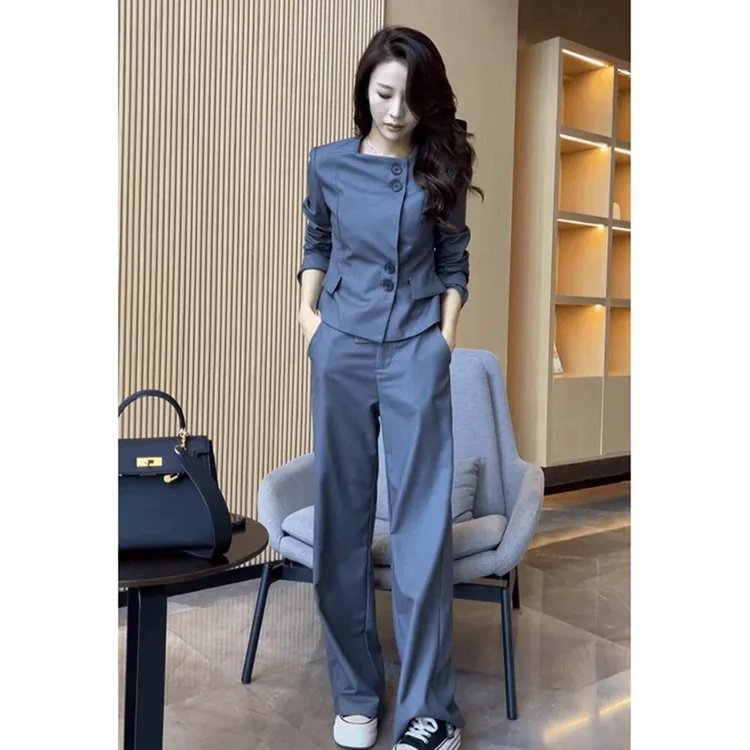 法式气质女神范套装女2024秋季新款时尚高级外套高腰阔腿裤两件套