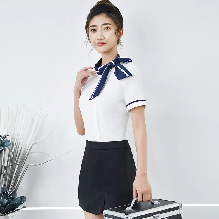 棠越采耳足疗师工作服按摩足浴养生技师裙裤秋冬短袖气质白色0054
