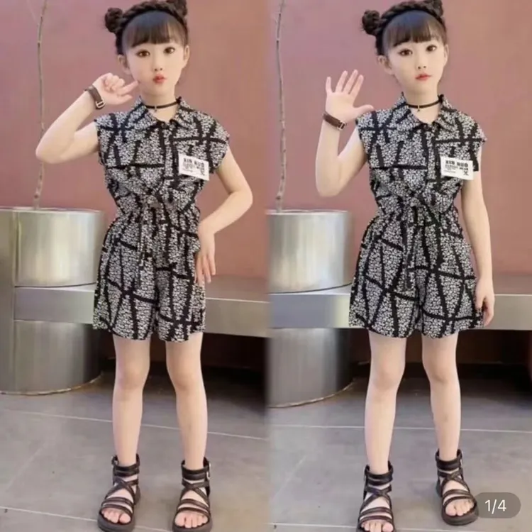 女童碎花网红洋气休闲夏季复古中大童女孩时尚气质新款两件套套装