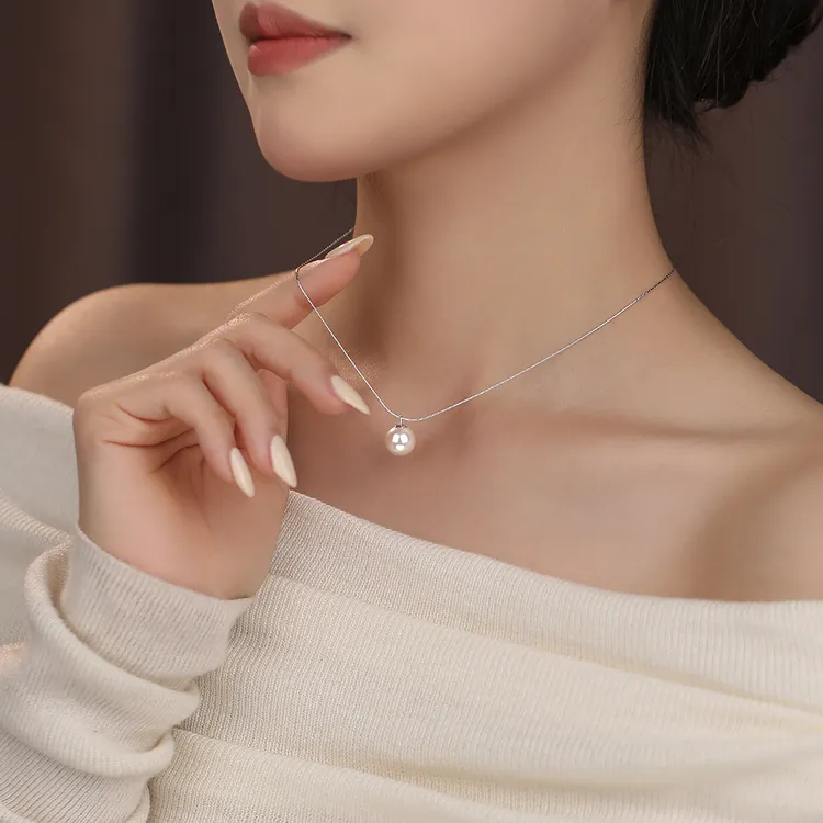 链子925银 925纯银项链女单颗珠项饰轻奢小众轻奢百搭精致时尚