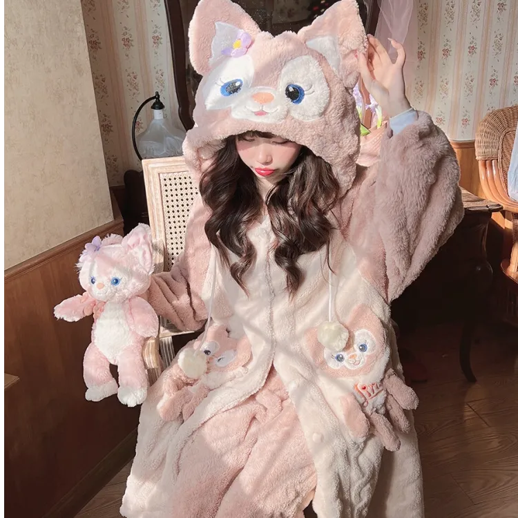 珊瑚绒睡衣女秋冬季加厚加绒冬天玲娜贝儿睡袍浴袍家居服可外穿