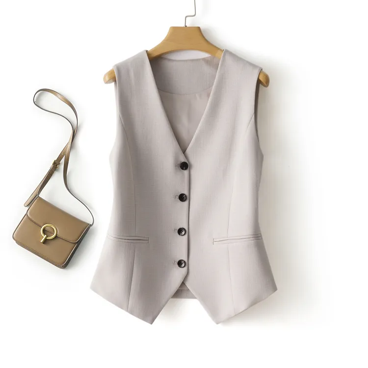 短款V领马甲女春秋2025新款修身显瘦单排扣无袖马夹上衣外搭内搭