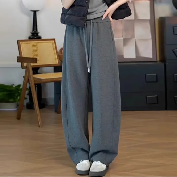 芯娇晴灰色镰刀卫裤女2025春秋新款显瘦加绒加厚阔腿裤休闲香蕉裤