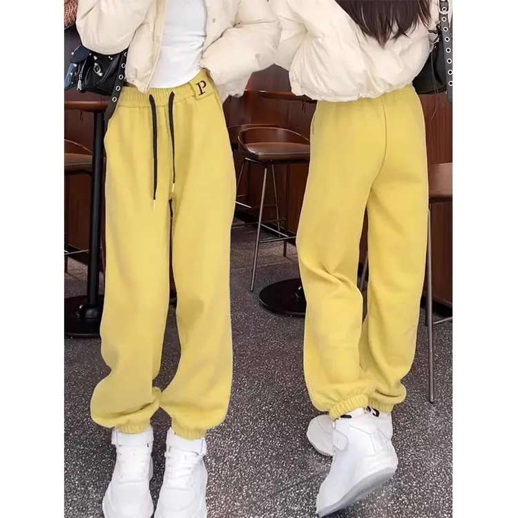 芯娇晴黄色束脚哈伦卫裤女2025春秋新款宽松慵懒加绒休闲运动裤子
