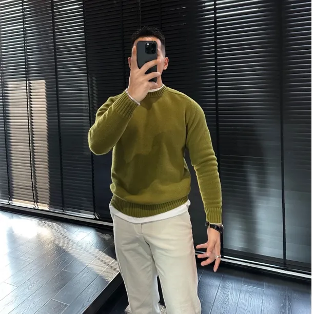 秋冬男士毛衣马鞍肩轻奢休闲加厚针织衫男生纯色百搭长袖保暖上衣
