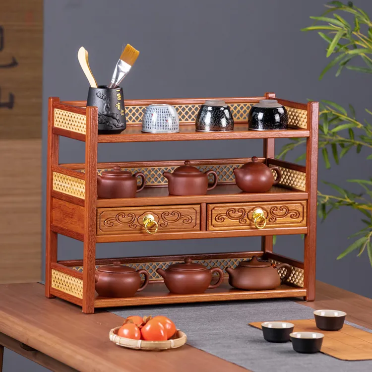 茶具收纳架实木茶具架子博古架置物架茶杯架茶叶置物茶柜置物架