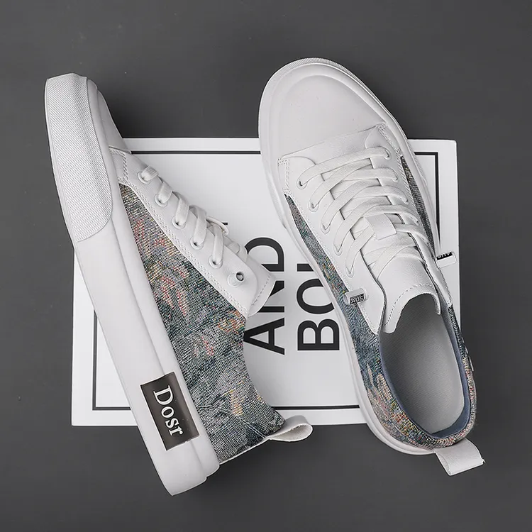 2024新款透气时尚拼接复古休闲板鞋男懒人一脚蹬软底防滑运动鞋