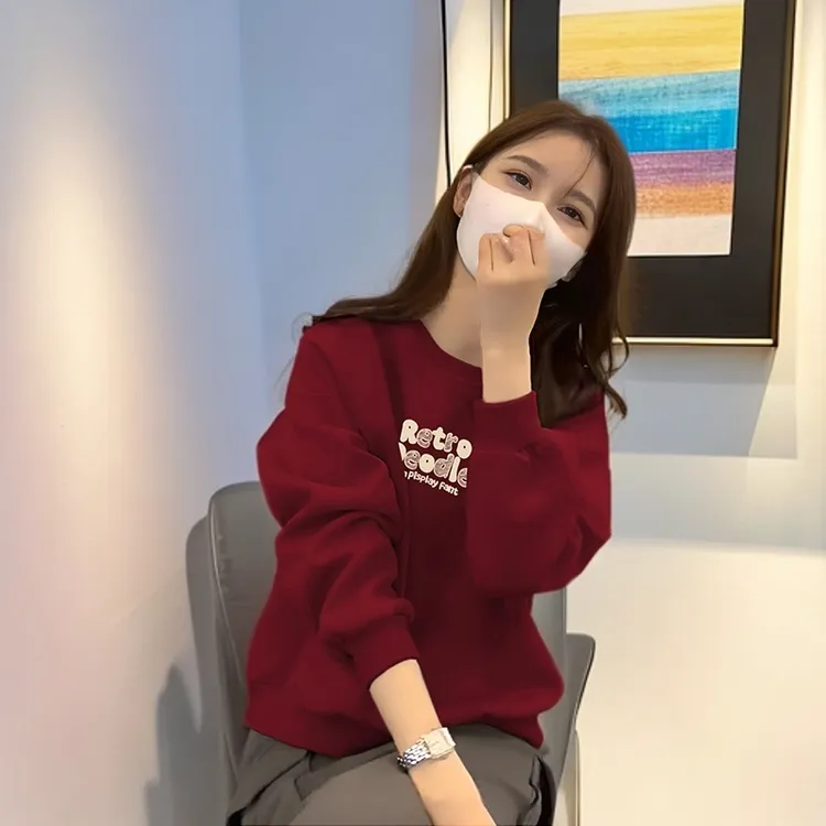 山东即墨红色卫衣女春秋季2025新款爆款休闲宽松百搭圆领上衣外套