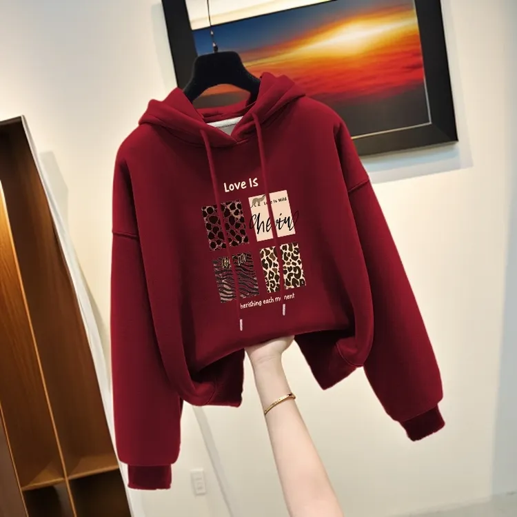 即墨休闲连帽卫衣女2025新款爆款秋冬加绒韩版时尚百搭慵懒风上衣