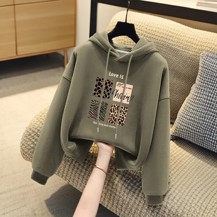 即墨连帽卫衣女秋冬加绒2025新款爆款韩版时尚百搭慵懒风上衣外套