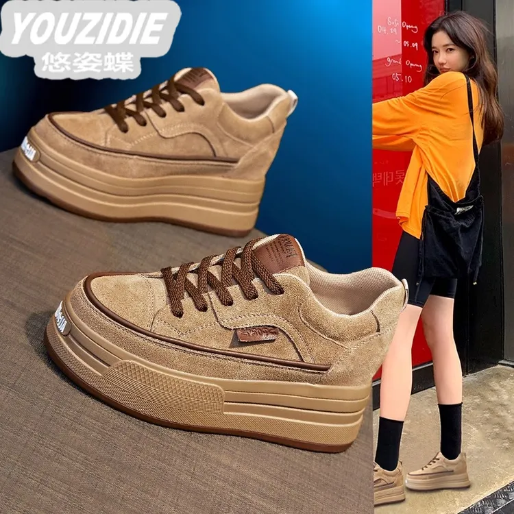 YOUZIDIE 增高显瘦！新款板鞋真皮厚底松糕百搭运动内增高休闲鞋