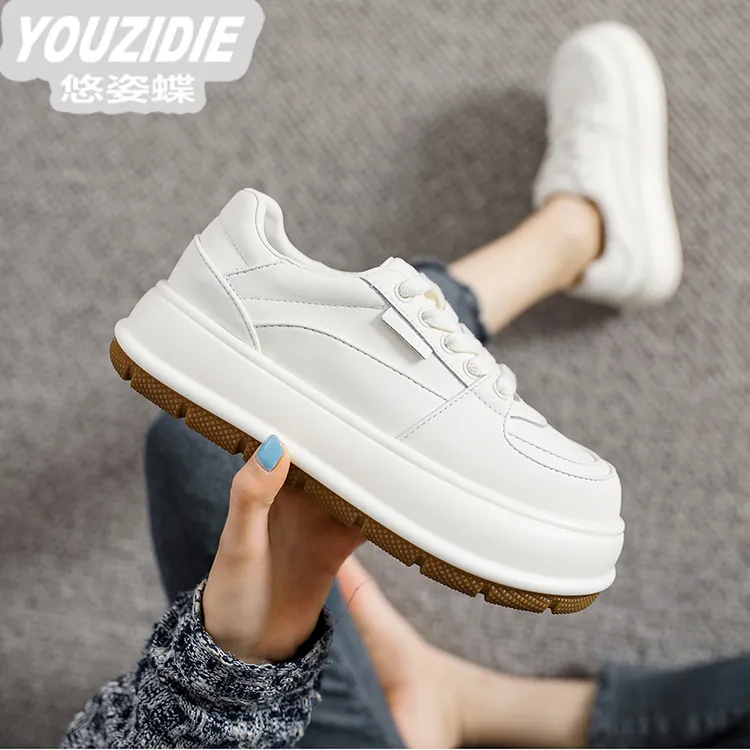 YOUZIDIE厚底百搭丑萌大头小白鞋女2025白色新款圆头运动板鞋休闲