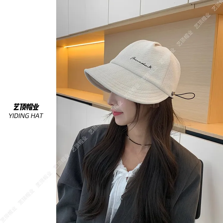 秋冬新款高品质鸭舌渔夫帽子女时尚百搭马术帽春秋休闲宽檐显脸小