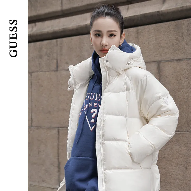GUESS 秋冬女款连帽简约经典款保暖羽绒服-Q3PL16W55R0