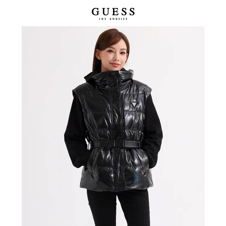 GUESS女士韩版时尚亮面马甲宽松收腰外套-Q3PL32W55R0
