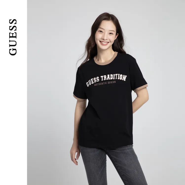 GUESS男女同款欧若风撞色款字母logo短袖T恤-M4PP42K2Q40