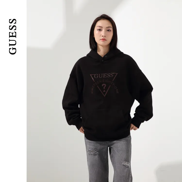 GUESS情侣男女款休闲简约倒三角字母LOGO连帽卫衣-M3PP33K2Q40