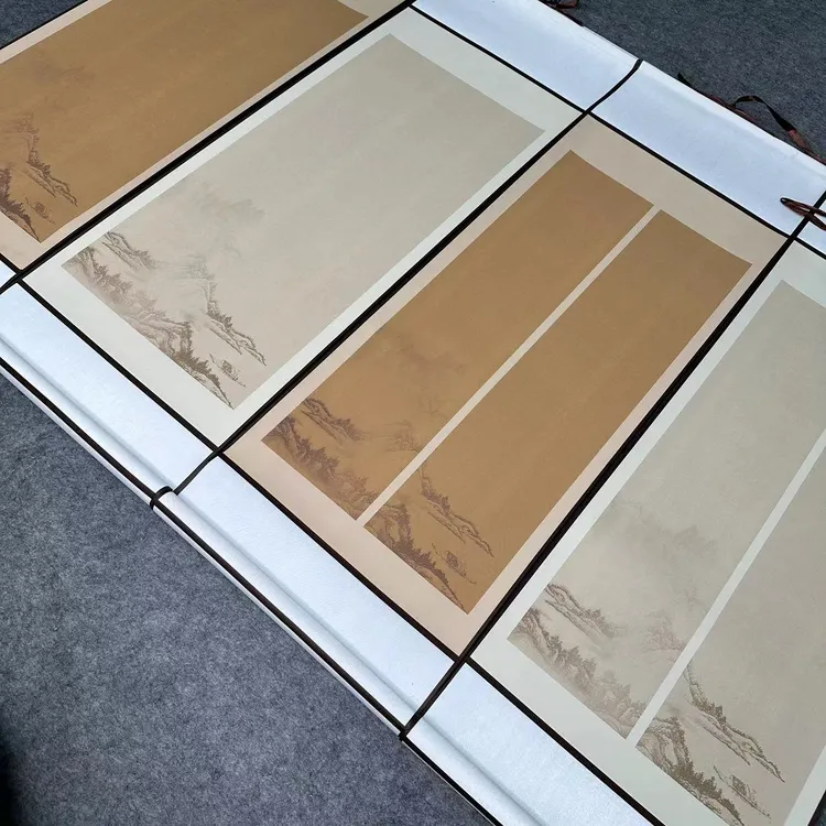 【山水轻舟--四开卷轴】微喷蜡染宣纸精品挂轴书法创作卷轴
