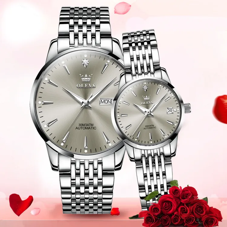 欧利时手表情侣对表机械表全自动时尚简约精致防水腕表送礼物一对